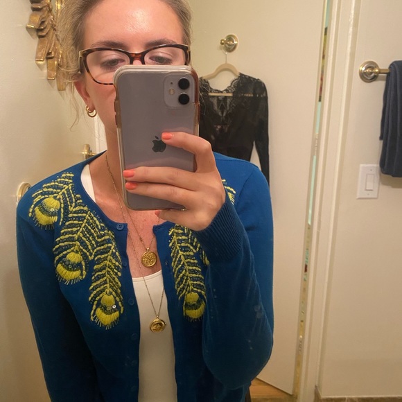 Anthropologie Tabitha Cardigan - beaded peacock 🦚 feathers- so pretty! - Picture 4 of 10